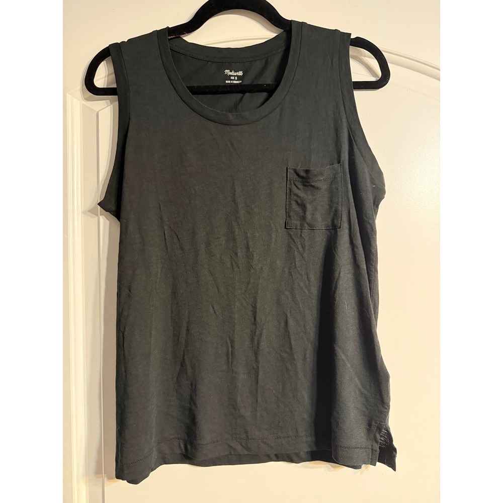 Madewell Muscle Tank S Black Cotton Pocket Sleeveless Tee Basics Boho Edgy